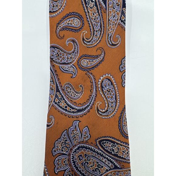 Jake Ross Orange and Blue Paisley Pattern Men's Neck Tie - Picture 4 of 15